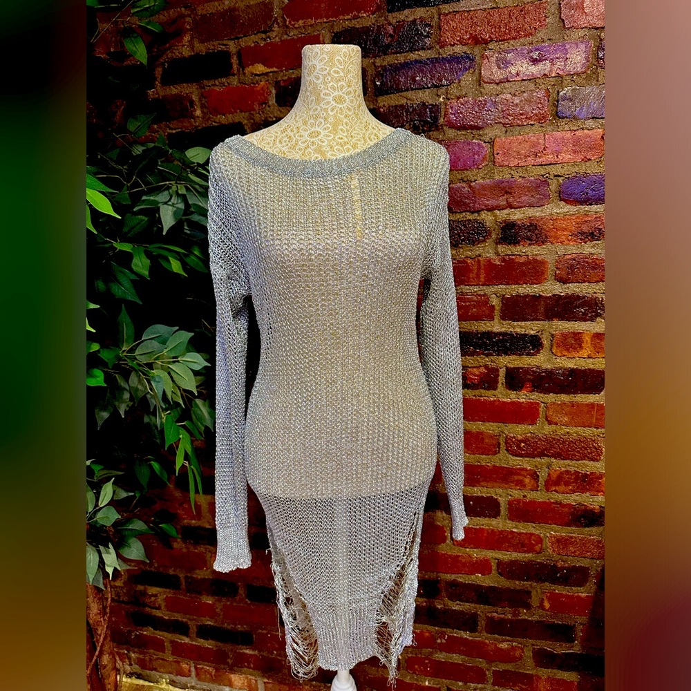Silver mesh distressed shirt dress